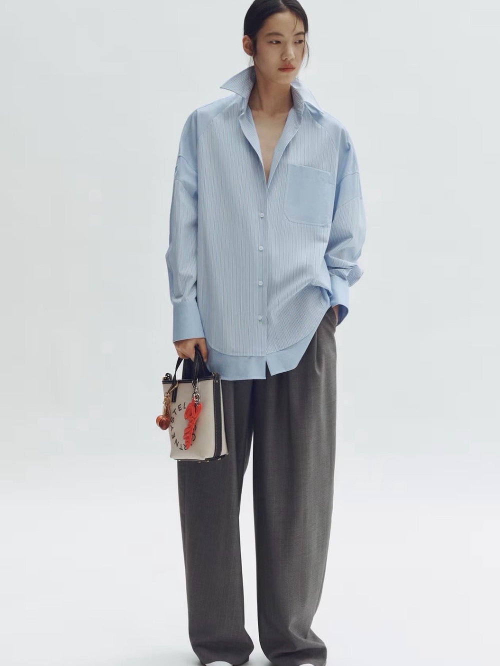 Stella McCartney for H&M Light Blue Pinstripe Oversized Button-Down Shirt